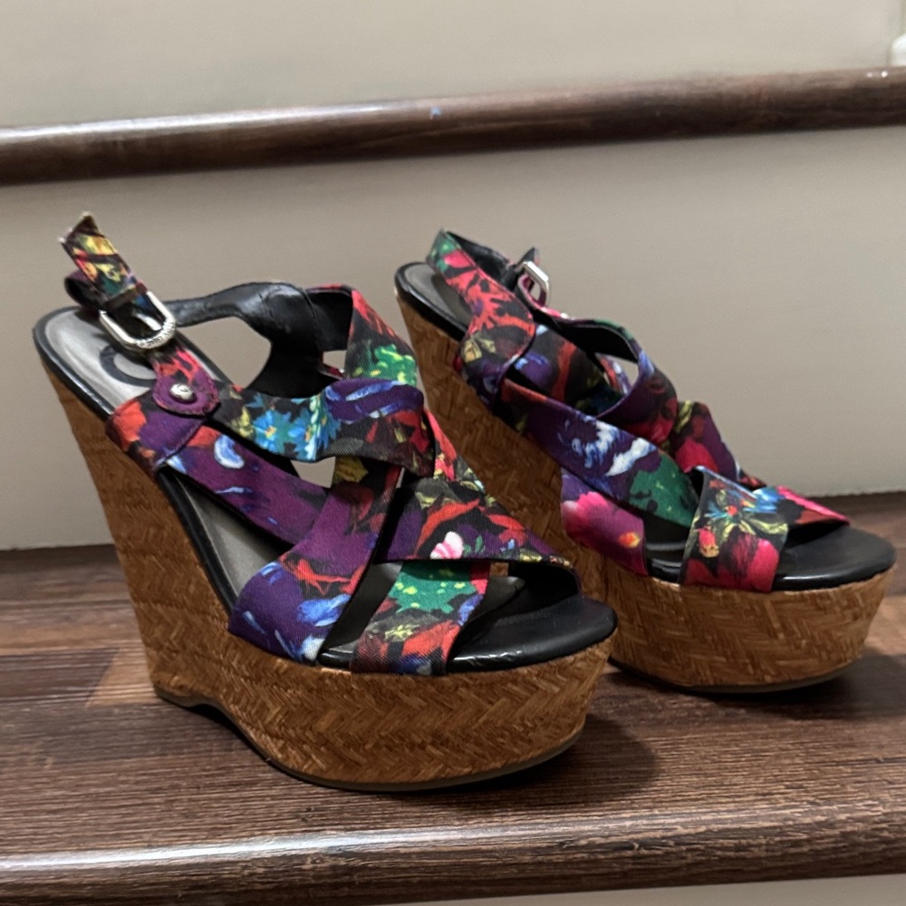 Guess Floral Wedge Sandals